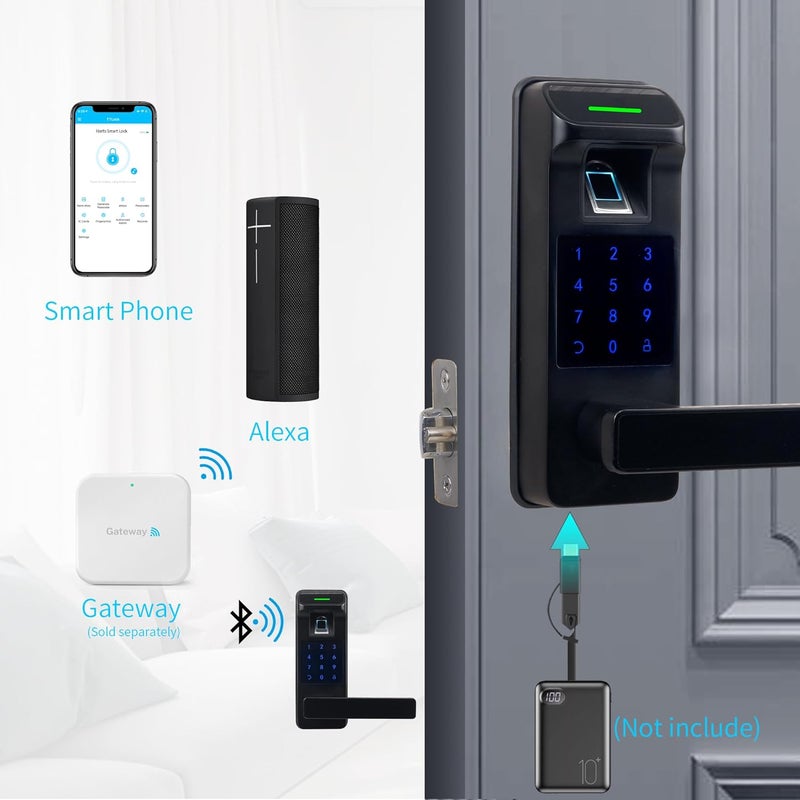 HARFO Fingerprint Door Lock, Heavy Duty Full APP Control Touchscreen Keypad Keyless Lock with Reversible Handle, Perfect for Home/Office/Bedroom Doors (Black) - Image 4